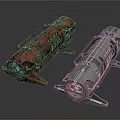 Red Rusty And Silver Modern Industrial Equipment With Metallic Cylindrical Design