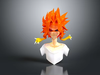 Game Movie Character With Orange Flame Hair White Spots Sharp Expression And White Top Bust 3d model
