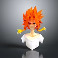 Game Movie Character With Orange Flame Hair White Spots Sharp Expression And White Top Bust