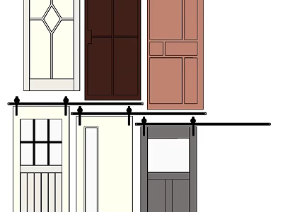 Various Barn Door Design Styles Featuring Different Panel and Frame Details 3d model