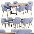 Modern Light Blue Upholstered Dining Table And Chairs Set With Wooden Top 3d model