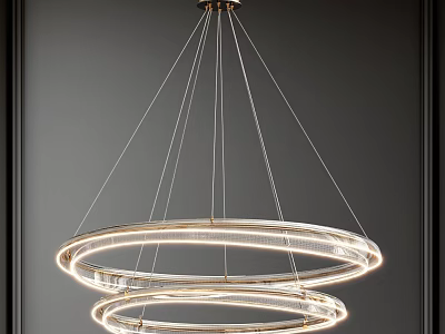 Modern Double Ring Chandelier with Golden Metal Frame Hanging Wires and Illuminated Design 3d model