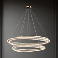 Modern Double Ring Chandelier with Golden Metal Frame Hanging Wires and Illuminated Design