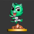 Angry Green Cartoon Cat Character With Kicking Pose On Yellow Base And Orange Rocks