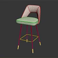 Modern White Padded Bar Stool With Curved Backrest Red Metal Legs And Golden Base