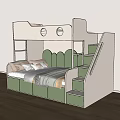 Pastel Green White Bunk Bed with Staircase Storage Cloud Headboard and Round Windows