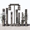Modern Chinese Outdoor Lights Decorative Pillar Lanterns for Garden with Carved Patterns and Bamboo