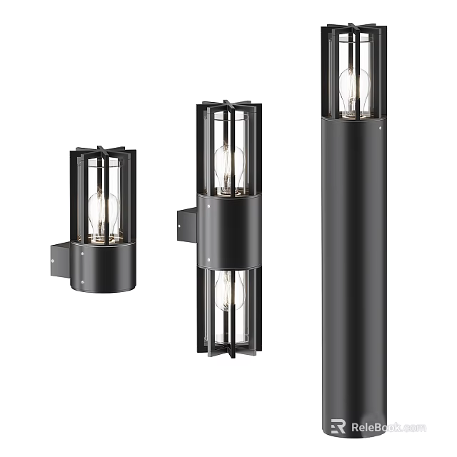 Modern Black Wall Lamps With Metal Frame And Glass Shade Design 3d model 