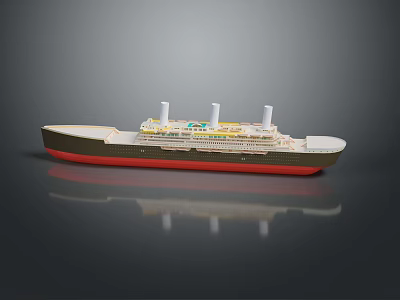 Three Funnel Cruise Ship With Green Hull Red Bottom And Upper Deck 3d model