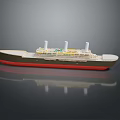 Three Funnel Cruise Ship With Green Hull Red Bottom And Upper Deck