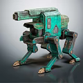 Green Mechanical Quadruped Robot With Cannon And Vintage Metal Structure