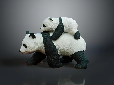 Game Movie Character Giant Panda Parent Carrying Baby Cub 3D Sculpture Design 3d model