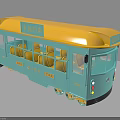 Colorful Tram Model With Blue Body Yellow Roof Clear Windows And Decorative Details