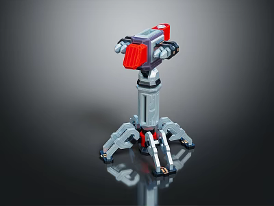 Mechanical Weapon Design With Tripod Stand Red Component And Gray Metal Body Structure 3d model