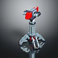Mechanical Weapon Design With Tripod Stand Red Component And Gray Metal Body Structure