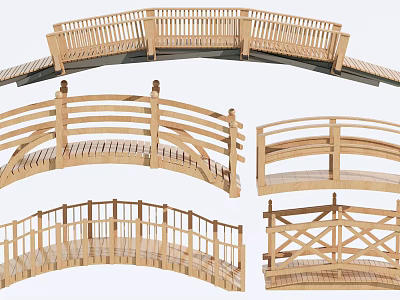 Wooden Landscape Bridge With Various Railing Designs For Garden Landscaping 3d model