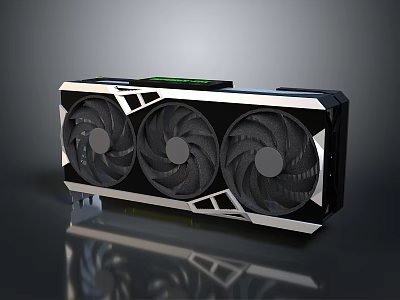 High Performance Computer Graphics Card With Triple Fan Black And Silver Design 3d model