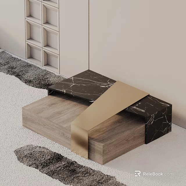 Modern Sofa And Coffee Table Combination With Marble Surface And Wooden Frame 3d model