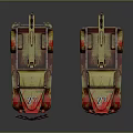 Vintage Red And Yellow Truck Models With Crane Design On Dark Background