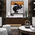 Modern Chinese Living Room Interior With L shaped Sofa Round Coffee Table And Decorative Elements