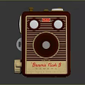 Vintage Brownie Flash B Camera With Beige Red Body Textured Surface And Metal Buttons
