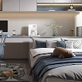 Modern Tatami Bedroom Interior Design With Desk Storage Cabinets And Soft Tones