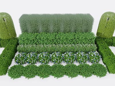 Lush Green Trimmed Shrubs and Hedges in Layered Garden Landscape Design 3d model