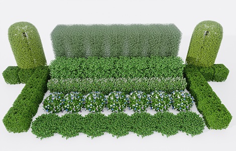 shrub ball green plant combination green belt flowerbed grass plant fencing combination plant yard wall combination 3d model