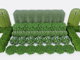 shrub ball green plant combination green belt flowerbed grass plant fencing combination plant yard wall combination 3d model