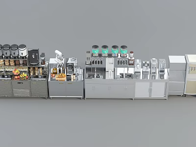 Modern Multifunctional Functional Table With Modular Storage Cabinets And Integrated Appliance Workstations 3d model