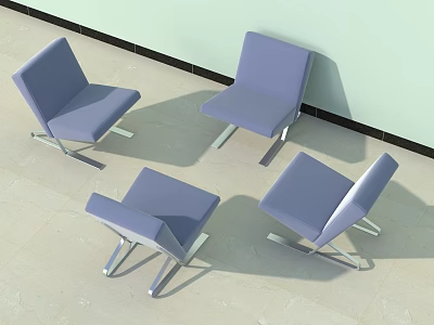 Stylish Blue Upholstered Accent Chairs With Modern Metal Legs For Living Room Decor 3d model