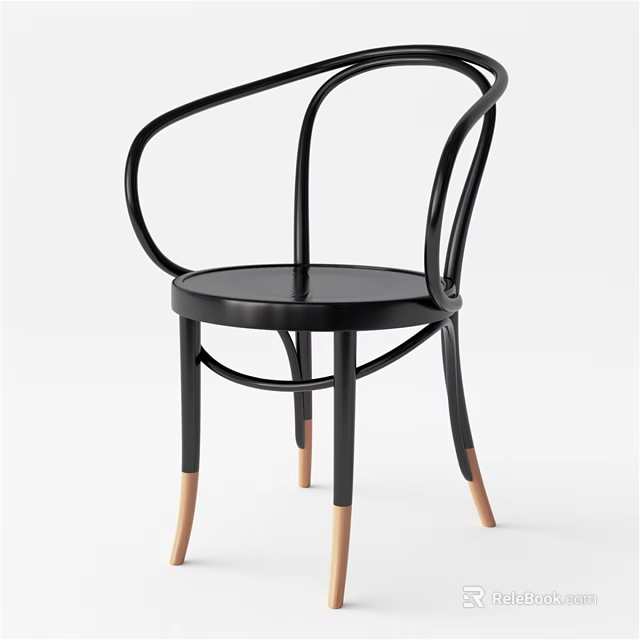 Modern Single Chair With Black Curved Frame And Wooden Legs Design 3d model 