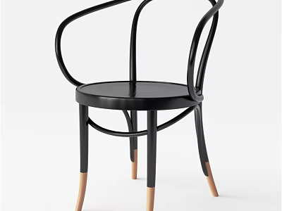 Modern Single Chair With Black Curved Frame And Wooden Legs Design 3d model