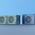 Two Modern Air Conditioning Fans With Green And Blue Grid Design For Home Cooling