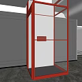 Modern Elevator With Red Frame And Transparent Glass In Interior Space 3d model