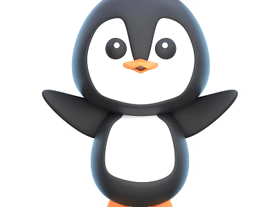 Cute Cartoon Aquatic Animal Penguin Waving Wings With Black And White Body And Orange Feet 3d model