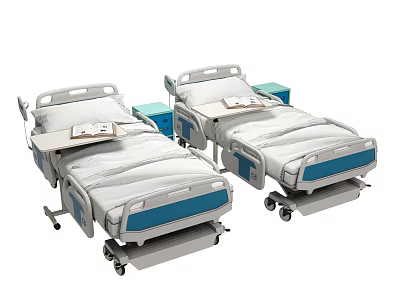 Adjustable Medical Beds with Mattress Side Cabinets Mobile Wheels for Hospital Use 3d model