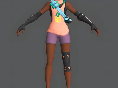 Game Movie Character With Pink Tank Top Purple Shorts And Turquoise Shoulder Tool 3d model