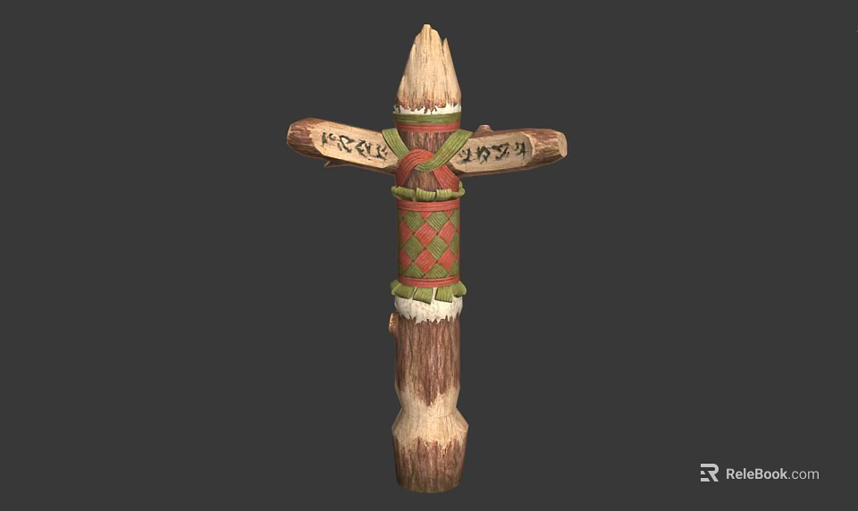 Traditional Wooden Totem Pillar With Intricate Carved Symbols And Colorful Decorations 3d model 