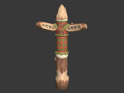 Traditional Wooden Totem Pillar With Intricate Carved Symbols And Colorful Decorations 3d model