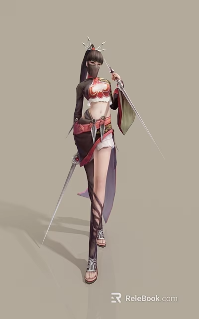 Fantasy Game Character With Dual Swords And Stylish Outfit 3d model