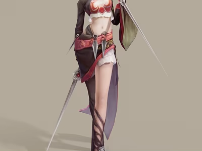 Fantasy Game Character With Dual Swords And Stylish Outfit 3d model