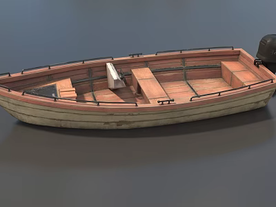 Vintage Wooden Boat With Classic Design Wooden Deck Seats And Railing 3d model