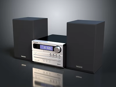 Panasonic Audio System With Two Black Speakers Silver Main Unit Display And Buttons 3d model