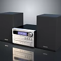 Panasonic Audio System With Two Black Speakers Silver Main Unit Display And Buttons