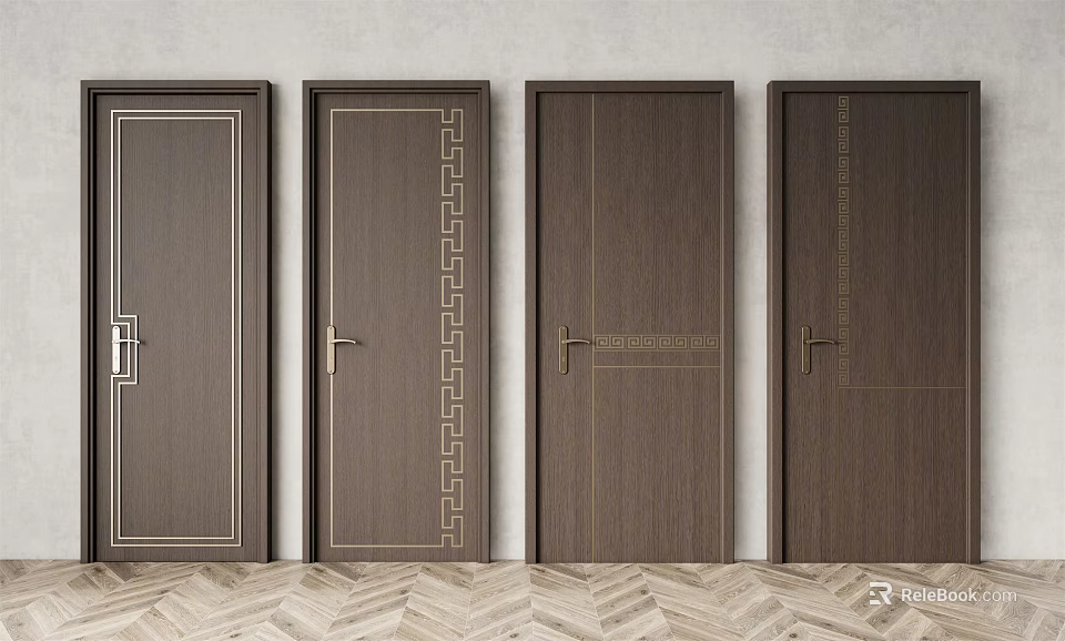 Wooden Swing Doors With Various Decorative Patterns For Interior Design 3d model