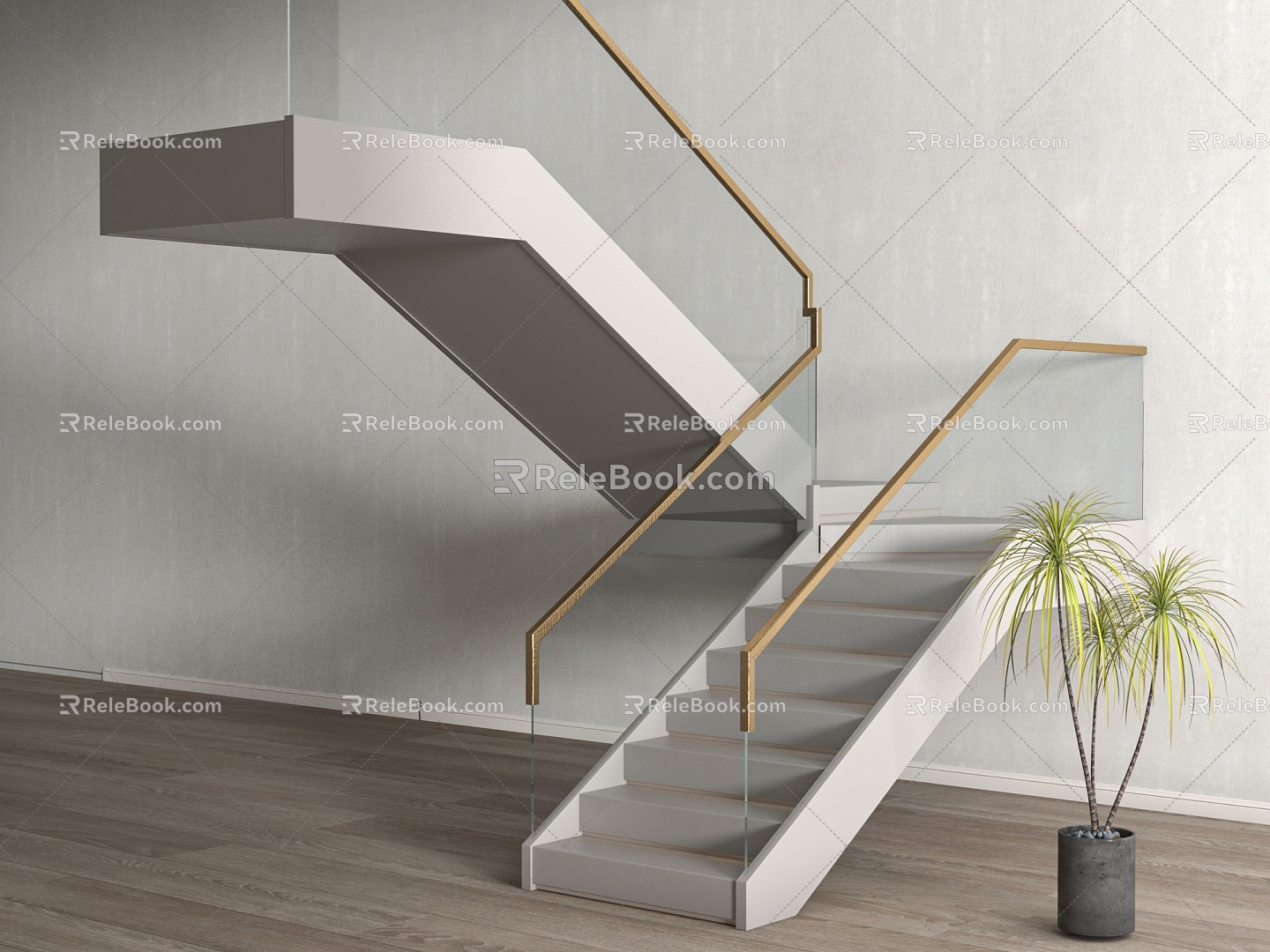 Modern glass handrail staircase 3d model