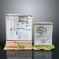 Old Weathered Electrical Utility Boxes With Graffiti And Green Grass Base