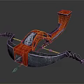 Ancient Red Wood And Metal Bow With Decorative Design And Arrow