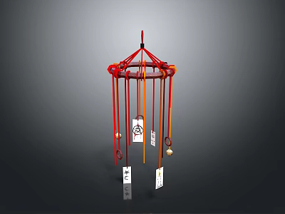 Colorful Red And Yellow Wind Chime With Hanging Decorative Cards And Metal Frame 3d model